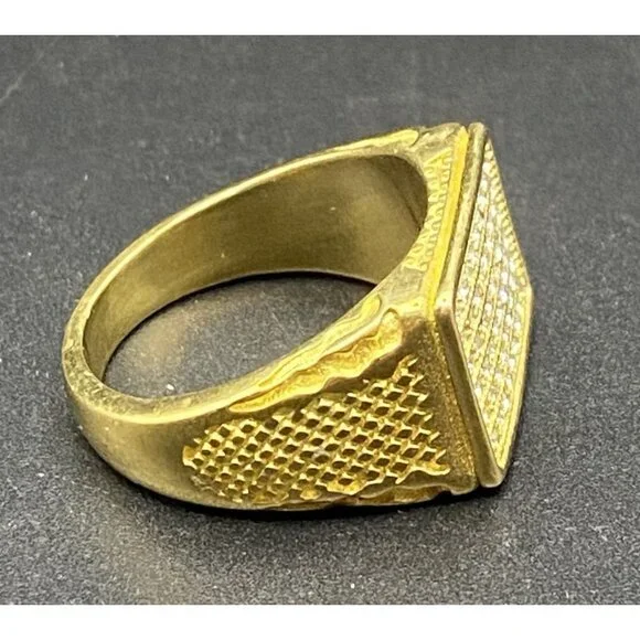 Iced Out Men's 18k Gold Plated Ring CZ Signet Hip Hop Size 11.75 Bling 14.7 g - Picture 2 of 11